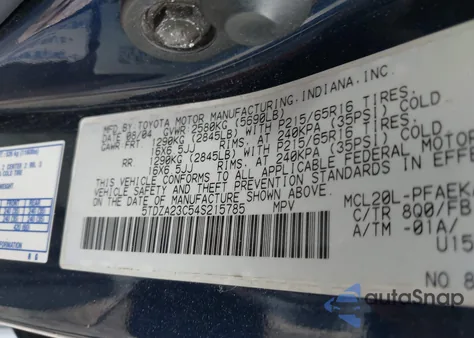 2004 Toyota Sienna Le z USA, uszkodzony, nr VIN 5TDZA23C54S215785